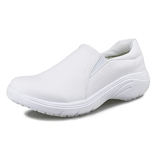 Hawkwell Women's Lightweight Comfort Slip Resistant Nursing Shoes,White PU,6.5 M US