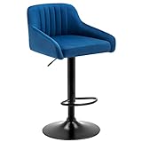 Fefances Bar Chairs Counter Height Bar Stool Swivel Velvet Bar Stools Height Adjustable with Black Metal Base Dark Blue