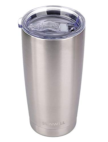 SUNWILL 20oz Tumbler with Lid, Stainless Steel Vacuum Insulated Double Wall Travel Tumbler, Durable Insulated Coffee Mug, Silver, Thermal Cup with Splash Proof Sliding Lid