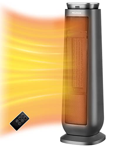 PELONIS PTH15A4BGB Ceramic Tower 1500W Indoor Space Heater with Oscillation, Remote Control, Programmable Thermostat & 8H Timer, ECO Mode, Tip-Over Switch & Overheating Protection.Grey