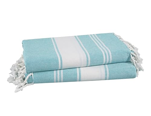 LANE LINEN 100% Cotton Beach Towel 2 Pack, Oversized Beach Towel 39'x71', Lightweight Beach Essentials for Women, Large Pool Towel, Absorbent & Quick Dry, Sand Free Beach Towel - Aqua