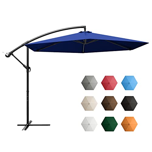 Greesum Offset Umbrella 10FT Cantilever Patio Hanging Umbrella Outdoor Market Umbrella with Crank and Cross Base (Dark Blue)