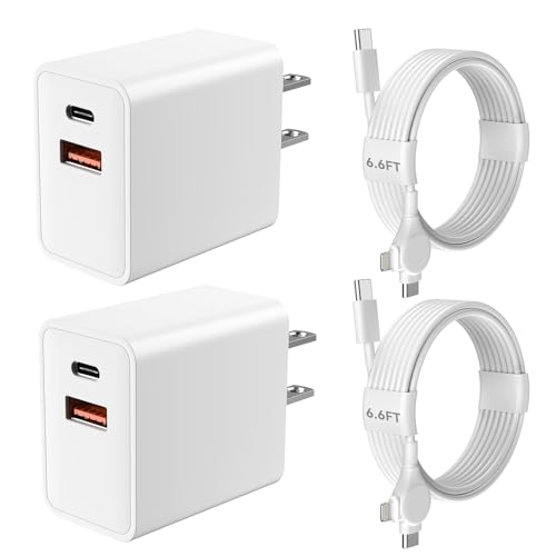 iPhone 15 14 Pro Max Charger Fast Charging, 20W Dual Port USB-C Fast Wall Charger Block with 6.6FT 2-in-1 Long USB-C to USB-C&L-ightning Cable Cord for iPhone 15/14/Plus/Pro/Pro Max /13/12/iPad -2Pack