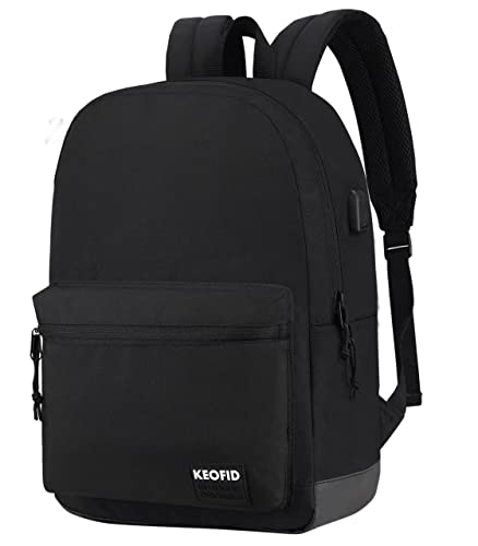 KEOFID Casual Backpack with USB Charging Port, Water Resistant School backpack for Teen Boys and Girls, Work backpack for Business Men and Women, Daypack for Travel, Gift Choice(Black)