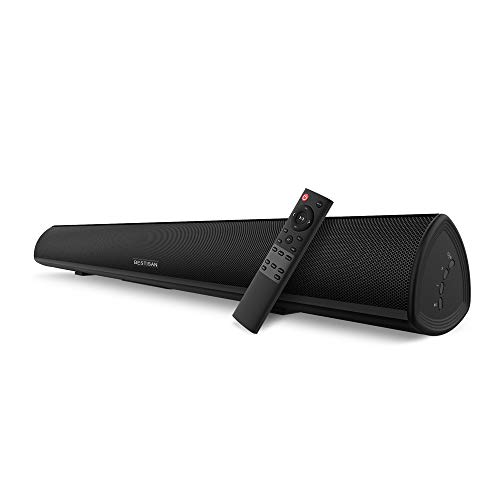 Sound bar, BESTISAN Soundbar Wired and Wireless Bluetooth 5.0 HDMI-ARC Speaker for TV (28 Inches, HDMI-ARC Connection, Optical Cable Included, DSP, Bass Adjustable, Wall Mountable)