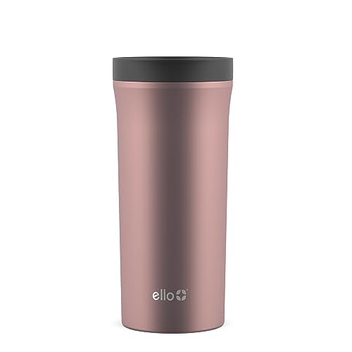 Ello Arabica 14oz Vacuum Insulated Stainless Steel Powder Coat Coffee Travel Mug with Leak-Proof Slider Lid, Keeps Hot for 5 Hours, Perfect for Coffee or Tea, BPA-Free Tumbler, Rosegold