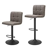 Finnhomy Bar Stools Set of 2 Counter Height, Swivel Barstools with Footrest and L Shape Thicken Cushion Back, Height Adjustable Modern Bar Chairs, Vintage Leather, Retro Grey