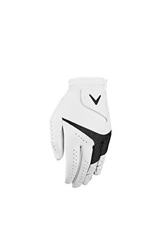 Callaway Golf Weather Spann Premium Synthetic Golf Glove (White, Single, Standard, Medium, Worn on Left Hand)