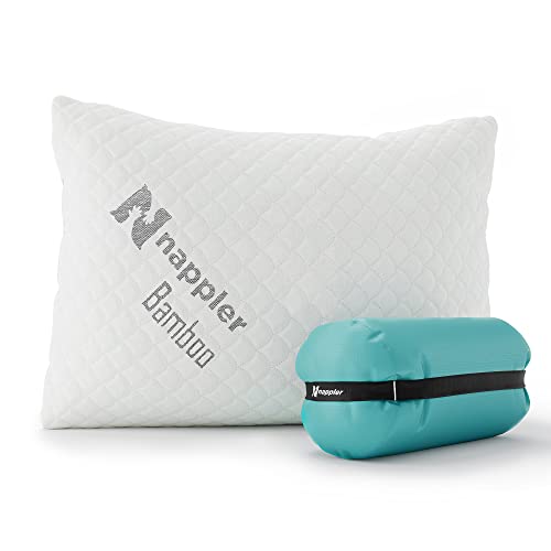 Nappler Camping Pillow - Travel Pillow -Backpacking, Airplane, Small Pillow - Car Pillow for Sleeping with Compressible- Shredded Memory Foam Breathable Bamboo and Machine Washable Cover (19x13)