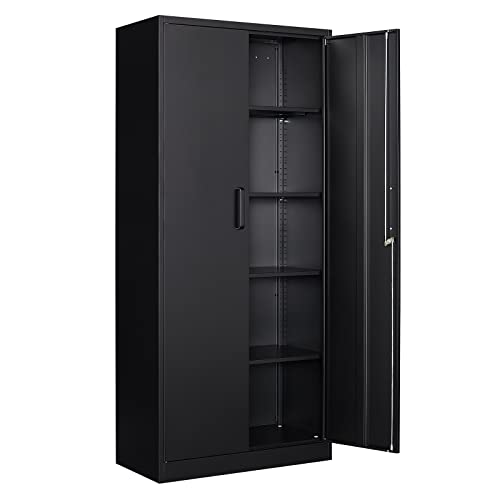 STANI Metal Storage Cabinet, Locking Metal Storage Cabinet with 4 Adjustable Shelves, 71”H×32”W×16”D Tall Metal Storage Cabinet for Office,Home,Garage,Gym,School