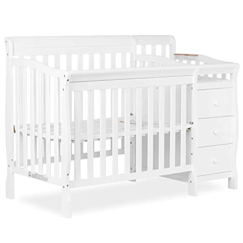 Dream On Me Jayden 4-in-1 Mini Convertible Crib And Changer in White, Greenguard Gold Certified, Non-Toxic Finish, New Zealand Pinewood, 1' Mattress Pad