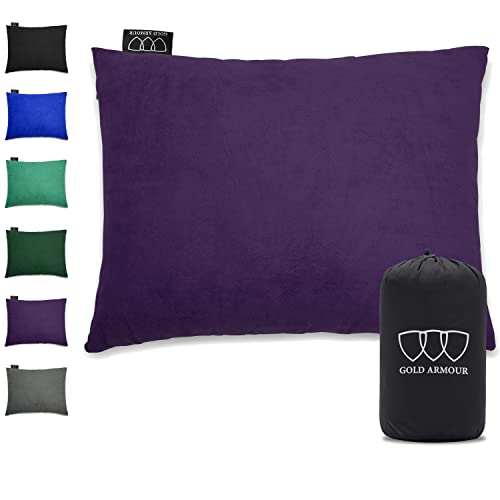 Gold Armour Camping Pillow Memory Foam - Compact Compressible Backpacking, Hammock, and Travel Pillows for Kids and Adults - Essential Outdoor & Camping Gear (Small 12 x 16in, Purple)