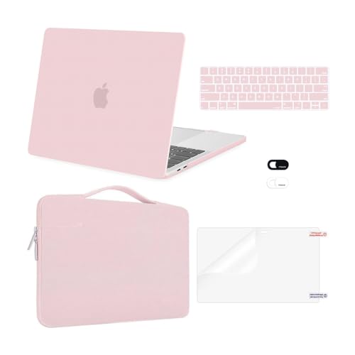 MOSISO Compatible with MacBook Pro 13 inch Case M2 2024, 2023, 2022-2016 A2338 M1 A2251 A2289 A2159 A1989 A1708 A1706, Plastic Hard Case&Bag&Keyboard Skin&Webcam Cover&Screen Protector, Rose Quartz