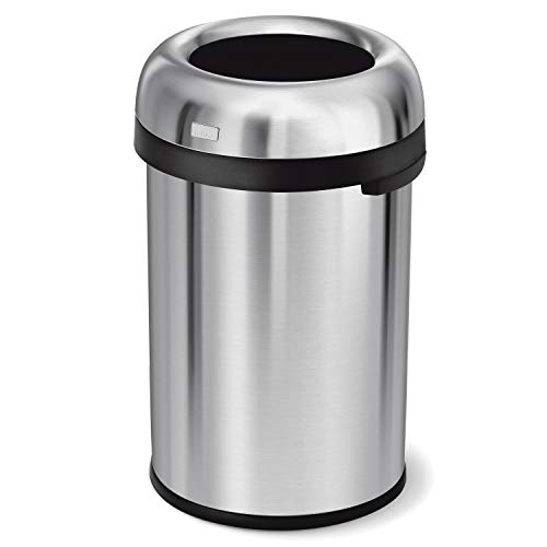simplehuman 115 Liter / 30 Gallon Bullet Open Top Trash Can Commercial Grade Heavy Gauge, Brushed Stainless Steel