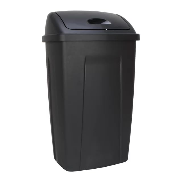 13 Gallon Trash Can, Plastic Swing Top Kitchen Garbage Trash Can (Blck)