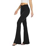 TNNZEET Women’s Black Flare Yoga Pants, Crossover High Waisted Casual Bootcut Leggings