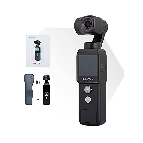 Feiyu Pocket-2 Handheld Action Camera 4K 60FPS with 3-Axis Gimbal Stabilizer, 130° Wide Angle, 1.3' Touch Screen, 1/2.3” CMOS, WiFi, for Filming Travel Vlog Video