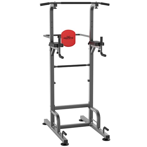 RELIFE REBUILD YOUR LIFE Power Tower Pull Up Bar Station Workout Dip Station for Home Gym Strength Training Fitness Equipment Newer Version.