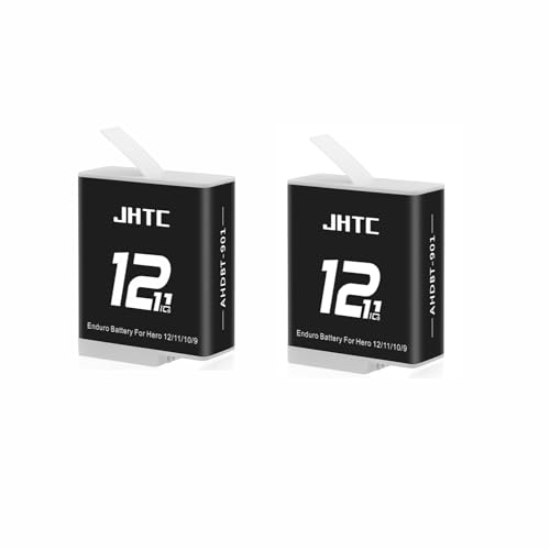 JHTC Hero 12 Enduro Battery Hero 11/10/9 Battery Rechargeable 2 Pack 1800mAh and Fully Compatible with Gopro Hero 12/11/10/9 Black Camera