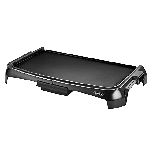 BELLA Electric Griddle with Crumb Tray - Smokeless Indoor Grill, Nonstick Surface, Adjustable Temperature Control Dial & Cool-touch Handles, 10' x 16', Black