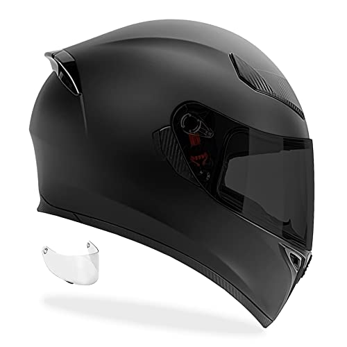 GDM GHOST Full Face Motorcycle Helmet - Matte Black, Large (Clear & Tinted Shields)