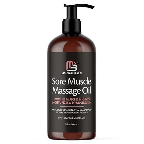 Arnica Sore Muscle Massage Oil for Massage Therapy - Anti Cellulite Massage Oil with Collagen Stem Cells Arnica and Menthol - Multipurpose Instant Absorption Full Body Massage Oil by M3 Naturals
