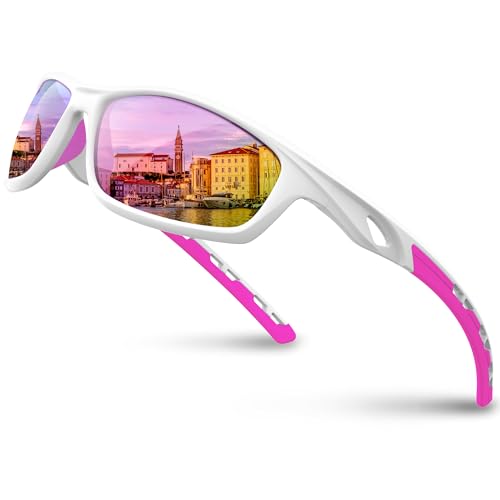 RIVBOS Womens Sunglasses Polarized TR90 Unbreakable Frame Sports Driving Fishing Cycling RB833-White&Pink