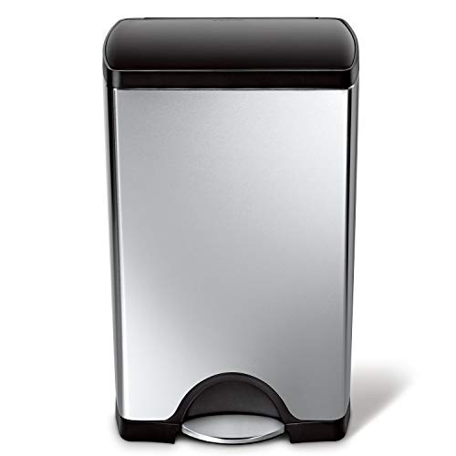 simplehuman 38 Liter / 10 Gallon Rectangular Kitchen Step Trash Can, Brushed Stainless Steel with Plastic Lid