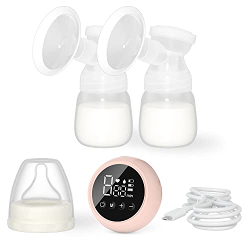 Double Electric Breast Pump with Massage Function,Breastfeeding Pump with 2 Modes & 9 Levels,Rechargeable Nursing Breast Pumps with LED Display (Pink)
