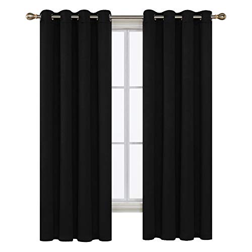Deconovo Decorative Blackout Curtain Window Treatment Drapery Grommet Thermal Insulated Room Darkening Curtain Panel for Living Room Black 52 by 63 Inch
