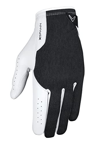 Callaway Golf Men's X-Spann Compression Fit Premium Cabretta Leather Golf Glove, Worn on Left Hand, X-Large, White/Black