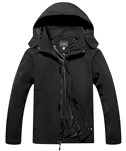Uownsclo Men's Waterproof Rain Jacket Lightweight Hooded Raincoat Shell Jackets (X-Large, Black)