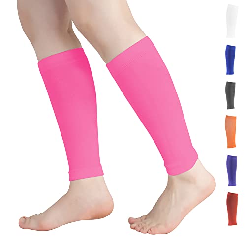 Novetec Calf Compression Sleeves for Men & Women (20-30mmhg) - Leg Compression Sleeve for Running, Cycling, Shin Splints Support, Relieve Legs Pain, Travel (One Pair)(Pink,X-Large)