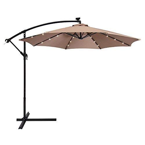 Best Choice Products 10ft Solar LED Offset Hanging Polyester Market Patio Umbrella w/Steel Frame and Easy Tilt Adjustment, Tan