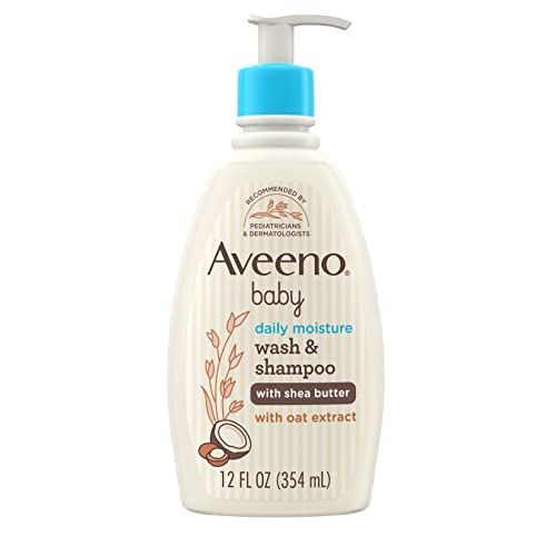 Aveeno Baby Daily Moisturizing 2-in-1 Body Wash & Shampoo with Shea Butter & Oat Extract Gently Cleanses Sensitive Skin & Scalp, Gentle Coconut Scent, 12 fl. Oz
