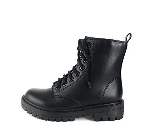 Soda FIRM - Lug Sole Combat Ankle Bootie Lace up w/Side Zipper (Black, numeric_7_point_5