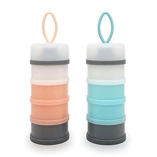 LADISO Baby Formula Dispenser, Portable Milk Powder Dispenser Container, Baby Feeding Travel Storage Container, Non-Spill Stackable Baby Snack Storage Container, BPA Free, 4 Compartments, 2 Packs