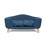 Samuel Mid Century Small Plush Pet Bed, Navy Blue and Natural Finish