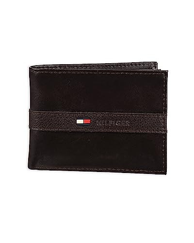 Tommy Hilfiger Men's Leather Wallet – Slim Bifold with 6 Credit Card Pockets and Removable ID Window, Casual Brown, One Size