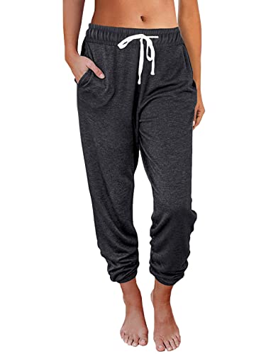 AUTOMET Baggy Sweatpants for Women with Pockets-Lounge Womens Pajams Pants-Womens Running Joggers for Yoga Workout BlackGrey