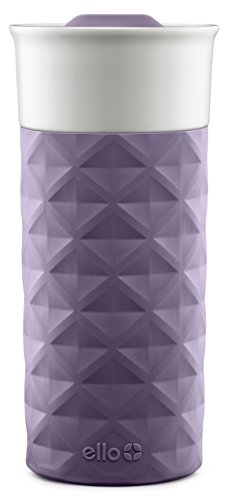Ello Ogden Ceramic Travel Mug with Splash-Resistant Slider Lid and Protective Silicone Boot, Perfect for Coffee or Tea, BPA Free, Dishwasher Safe, Deep Purple, 16 oz