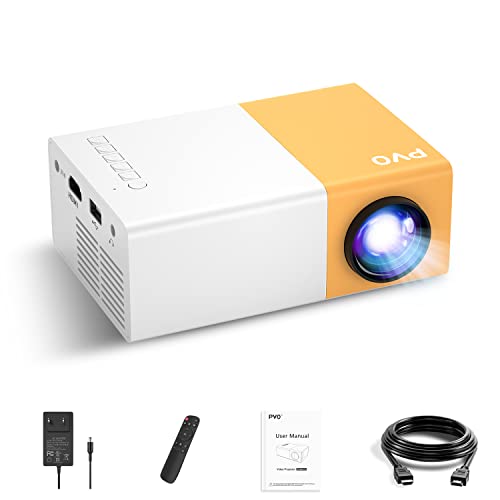 Mini Projector, PVO Portable Projector for Cartoon, Kids Gift, Outdoor Movie Projector, LED Pico Video Projector for Home Theater Movie Projector with HDMI USB Interfaces and Remote Control