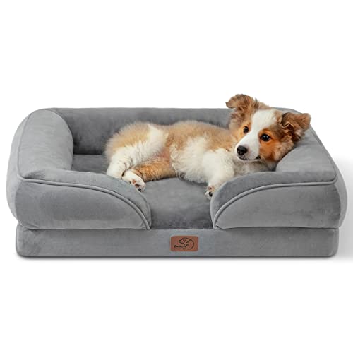 Bedsure Orthopedic Dog Bed for Medium Dogs - Waterproof Dog Sofa Bed Medium, Supportive Foam Pet Couch Bed with Removable Washable Cover, Waterproof Lining and Nonskid Bottom, Grey