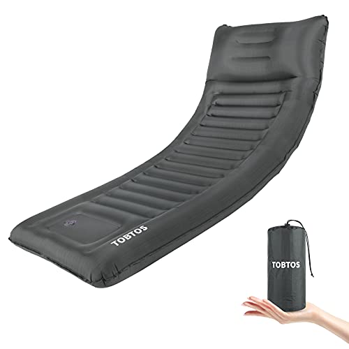 TOBTOS Inflatable Camping Sleeping Pad with Pillow, Thick 6 Inch Ultralight Sleeping Pad with Built-in Pump, Lightweight Sleeping Mat for Camping, Backpacking, Hiking, Tent (Grey)
