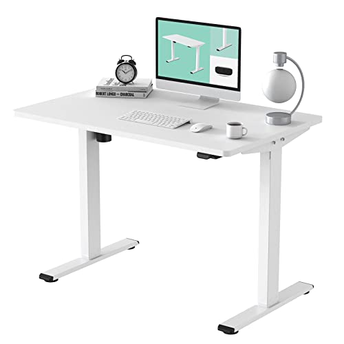 FLEXISPOT EC1 Essential Electric White Standing Desk Whole Piece 48 x 30 Inch Desktop Adjustable Height Desk Home Office Computer Workstation Sit Stand up Desk (White Frame + 48' White Top)