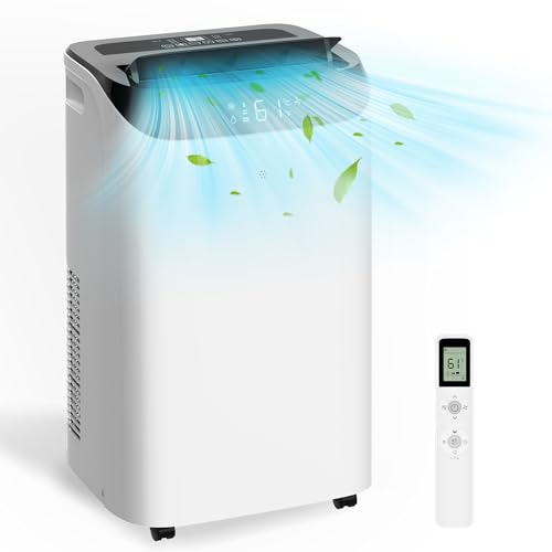 12,000 BTU Portable Air Conditioner Cools Up to 500 Sq.Ft, 3-IN-1 Energy Efficient Portable AC Unit with Remote Control & Installation Kits for Large Room, Campervan, Office, Temporary Space