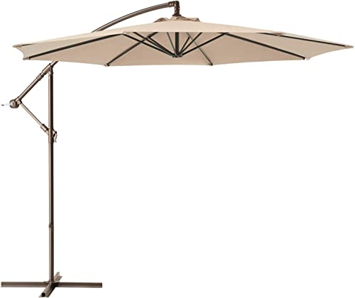 AMERICAN PHOENIX 10FT Offset Hanging Patio Umbrella Cantilever Outdoor Umbrellas with Crank & Cross Base for Garden, Backyard, Pool and Beach (Beige)