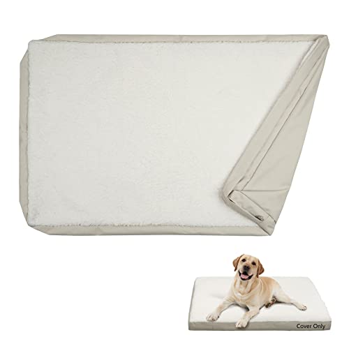 Waterproof Dog Bed Cover Machine Washable Sherpa Fleece Dog Bed Replacement Cover, 30Lx20Wx3.5H inch, Beige