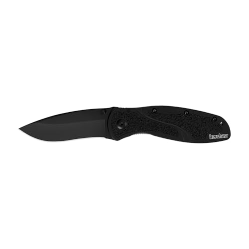 Kershaw Blur Black (1670BLK) Everyday Carry Pocketknife, 3.4 inch Stainless Steel Drop Point Blade, Cerakote Blade Finish, SpeedSafe Opening, Reversible Pocketclip; 3.9 OZ