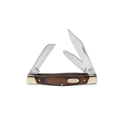 Buck Knives 371 Stockman 3-Blade Pocket Knife with Woodgrain Handle